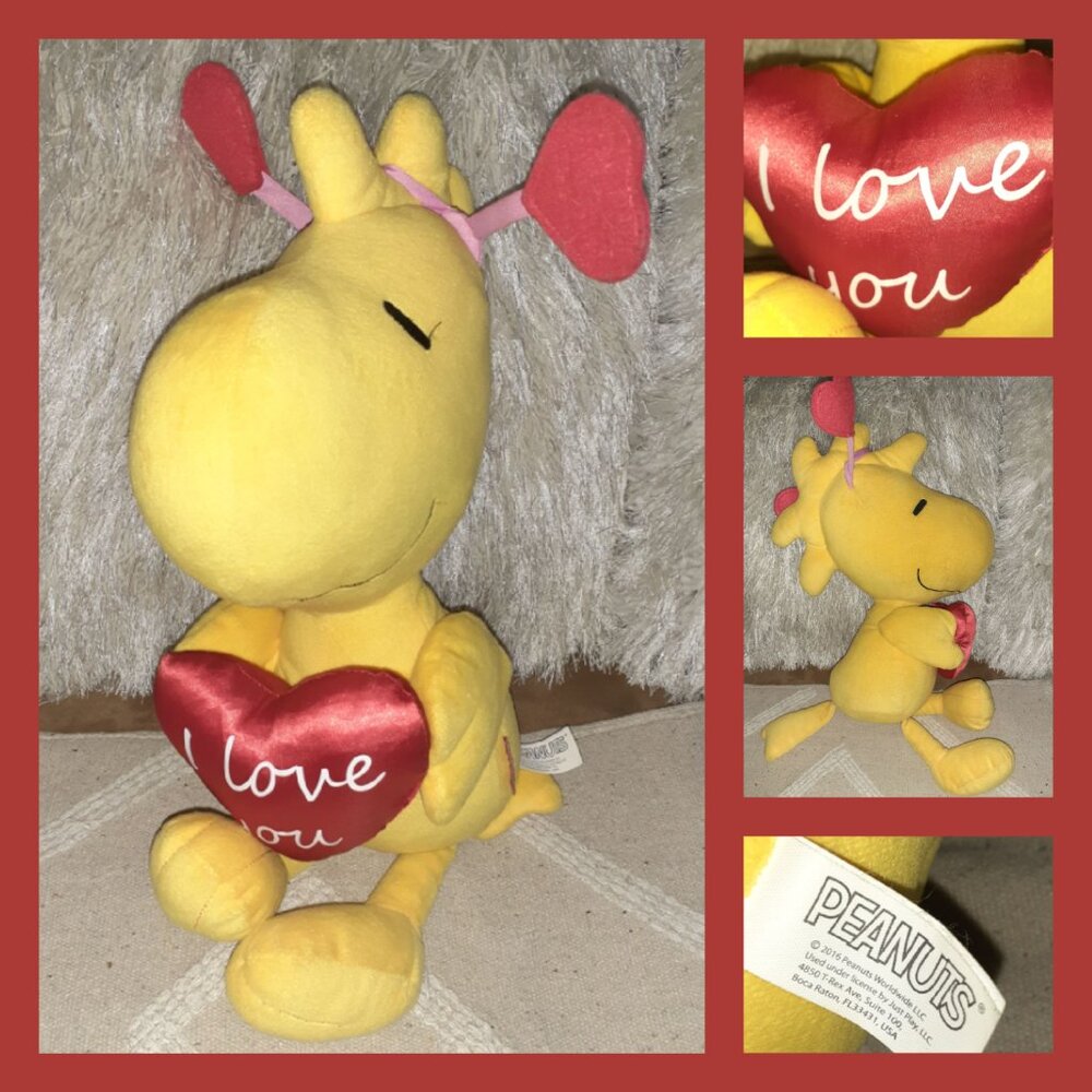 PEANUTS SNOOPY WOODSTOCK PLUSH VALENTINES I LOVE YOU HEART 18" STUFFED ANIMAL